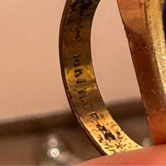 Vintage 1940’ Art deco Gold Fill cobalt Blue Glass Mason Signet Ring - Picture 8 of 16